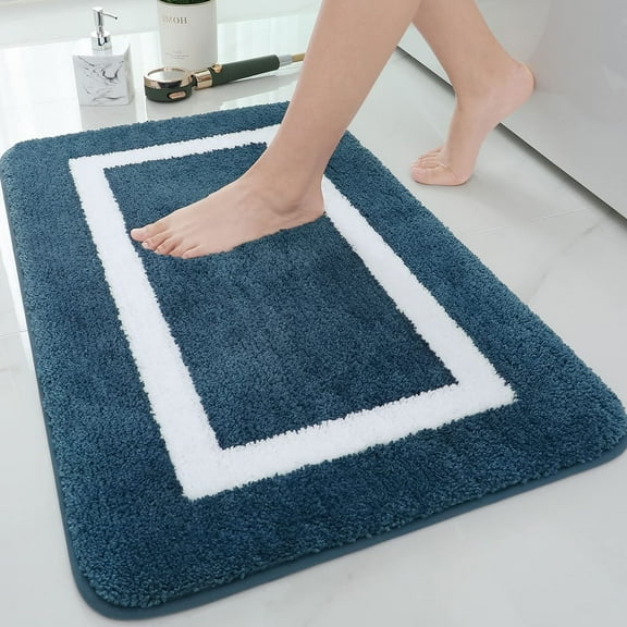 Smiry Luxury Microfiber Bathroom Rug Mat 20"x30" Soft Absorbent Bath Rug Non-Slip Plush Shaggy Bath Carpet,Navy Blue