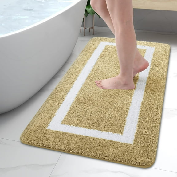 Smiry Luxury Microfiber Bathroom Rug Mat 24"x47" Soft Absorbent Bath Rug Non-Slip Plush Shaggy Bath Carpet,Beige