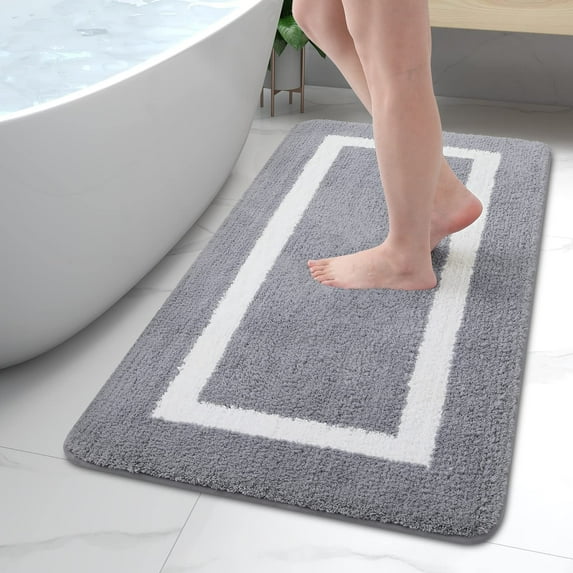 Smiry Luxury Microfiber Bathroom Rug Mat 24"x47" Soft Absorbent Bath Rug Non-Slip Plush Shaggy Bath Carpet,Grey