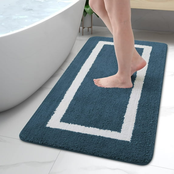 Smiry Luxury Microfiber Bathroom Rug Mat 24"x47" Soft Absorbent Bath Rug Non-Slip Plush Shaggy Bath Carpet,Navy Blue