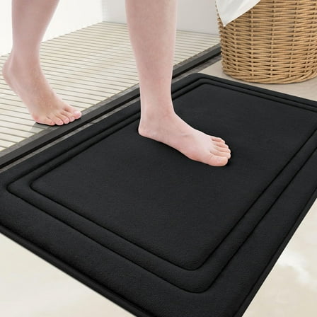 Smiry Memory Foam Bathroom Mat Rug 16"x 24", Ultra Soft Absorbent Bath Rug, Non-Slip Machine Washable Bath Carpet, Black