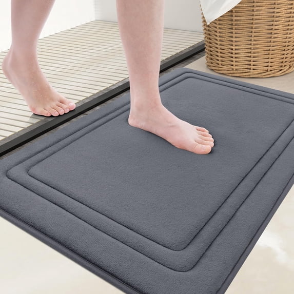 Smiry Memory Foam Bathroom Mat Rug 16"x 24", Ultra Soft Absorbent Bath Rug, Non-Slip Machine Washable Bath Carpet, Dark Grey