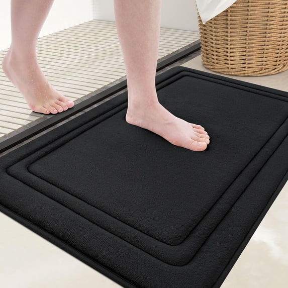 Smiry Memory Foam Bathroom Mat Rug 20" x 30", Ultra Soft Absorbent Bath Rug, Non-Slip Machine Washable Bath Carpet, Black