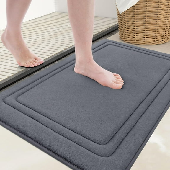 Smiry Memory Foam Bathroom Mat Rug 36" x 24", Ultra Soft Absorbent Bath Rug, Non-Slip Machine Washable Bath Carpet, Dark Grey