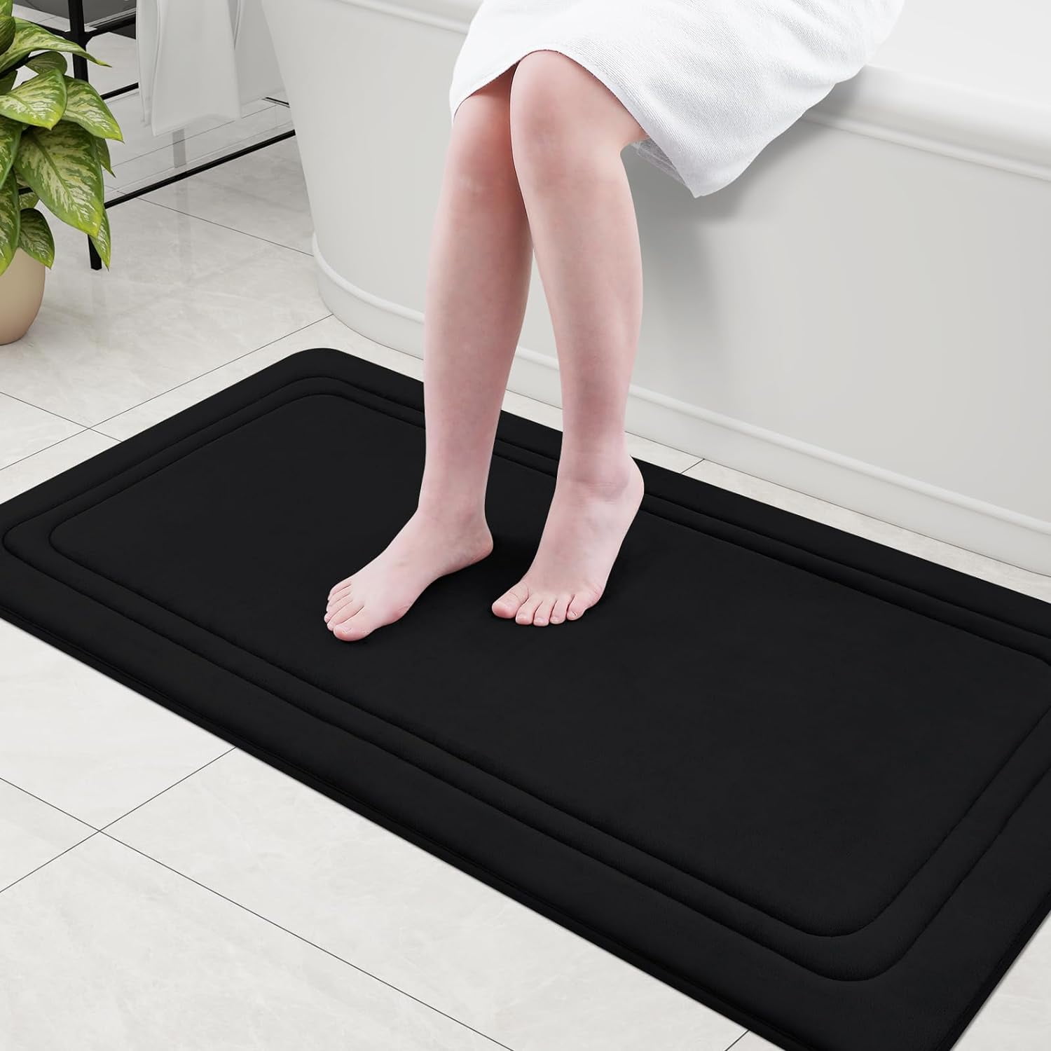 Smiry Memory Foam Bathroom Mat Rug 47" x 24", Ultra Soft Absorbent Bath Rug, Non-Slip Machine Washable Bath Carpet, Black