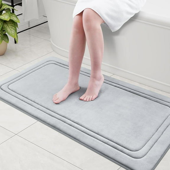 Smiry Memory Foam Bathroom Mat Rug 47" x 24", Ultra Soft Absorbent Bath Rug, Non-Slip Machine Washable Bath Carpet, Grey
