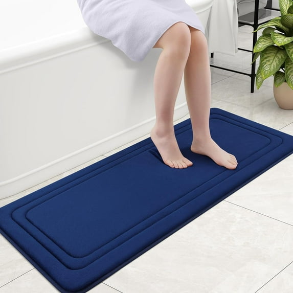 Smiry Memory Foam Bathroom Mat Rug 47" x 24", Ultra Soft Absorbent Bath Rug, Non-Slip Machine Washable Bath Carpet, Navy Blue