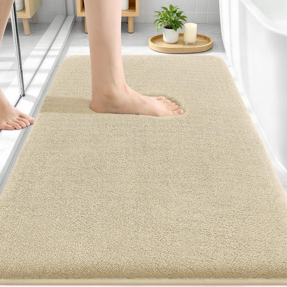 Smiry Memory Foam Bathroom Rugs 24x16, Soft Absorbent Bath Rugs, Non-Slip Machine Washable Dry Bathroom Mat for Bathroom Floor, Beige Yellow