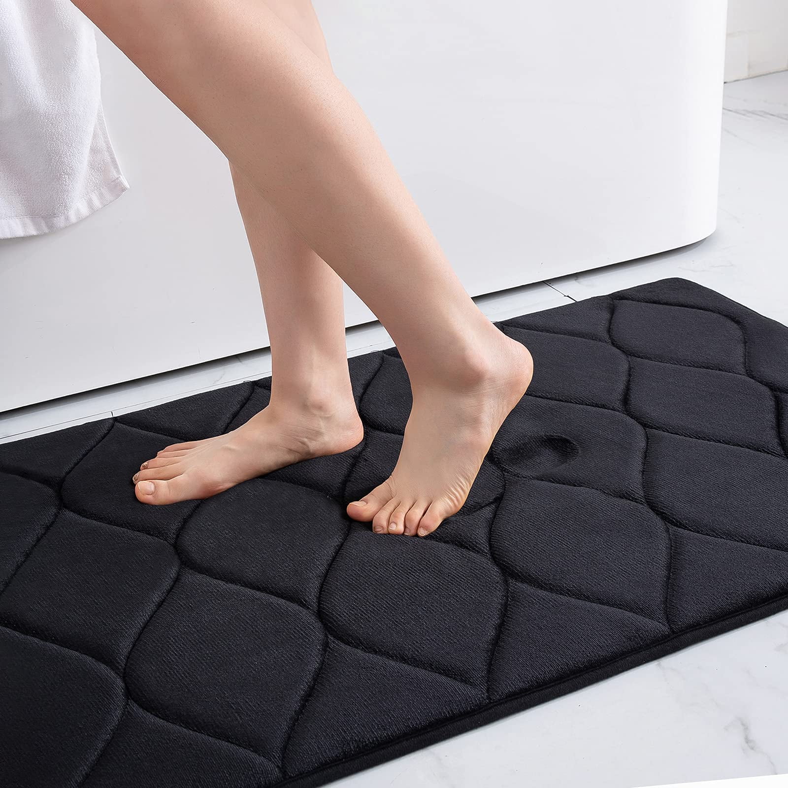 "Smiry Extra Long Black Memory Foam Bathroom Rug, NonSlip, Absorbent