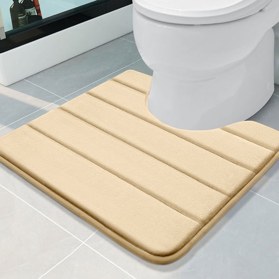 Smiry Memory Foam Bathroom rugs Toilet mats, U-Shaped Contour Carpet, 20" x 20", Beige