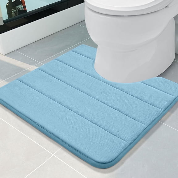 Smiry Memory Foam Bathroom rugs Toilet mats, U-Shaped Contour Carpet, 20" x 20", Blue