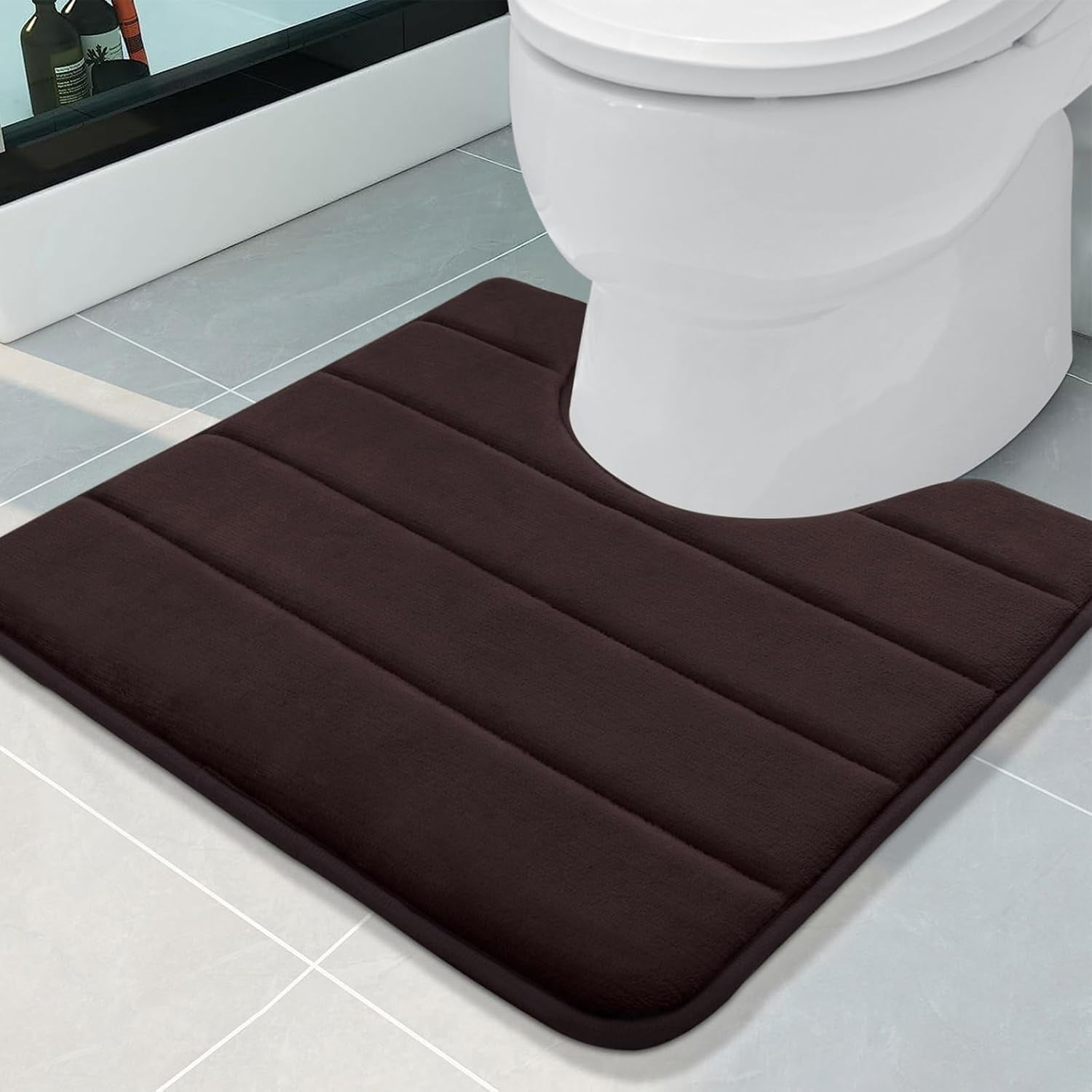 Smiry Memory Foam Bathroom rugs Toilet mats, U-Shaped Contour Carpet, 20" x 20", Coffee