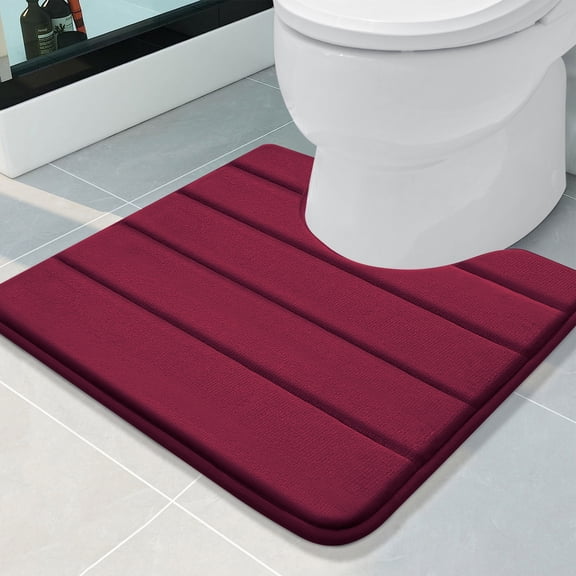 Smiry Memory Foam Bathroom rugs Toilet mats, U-Shaped Contour Carpet, 20" x 20", Wine Red