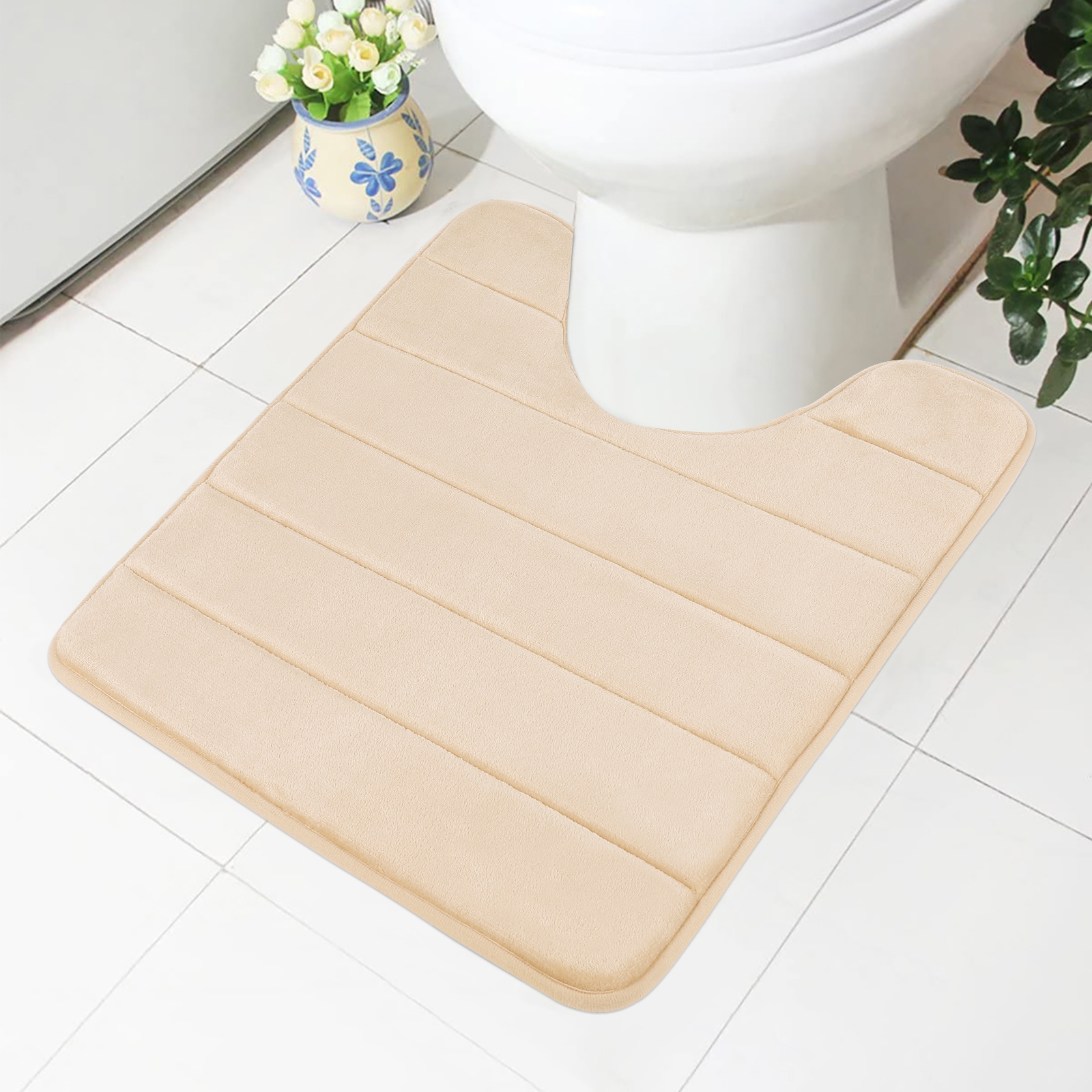Smiry Memory Foam Bathroom rugs Toilet mats, U-Shaped Contour Carpet, 20" x 24", Beige - image 1 of 8