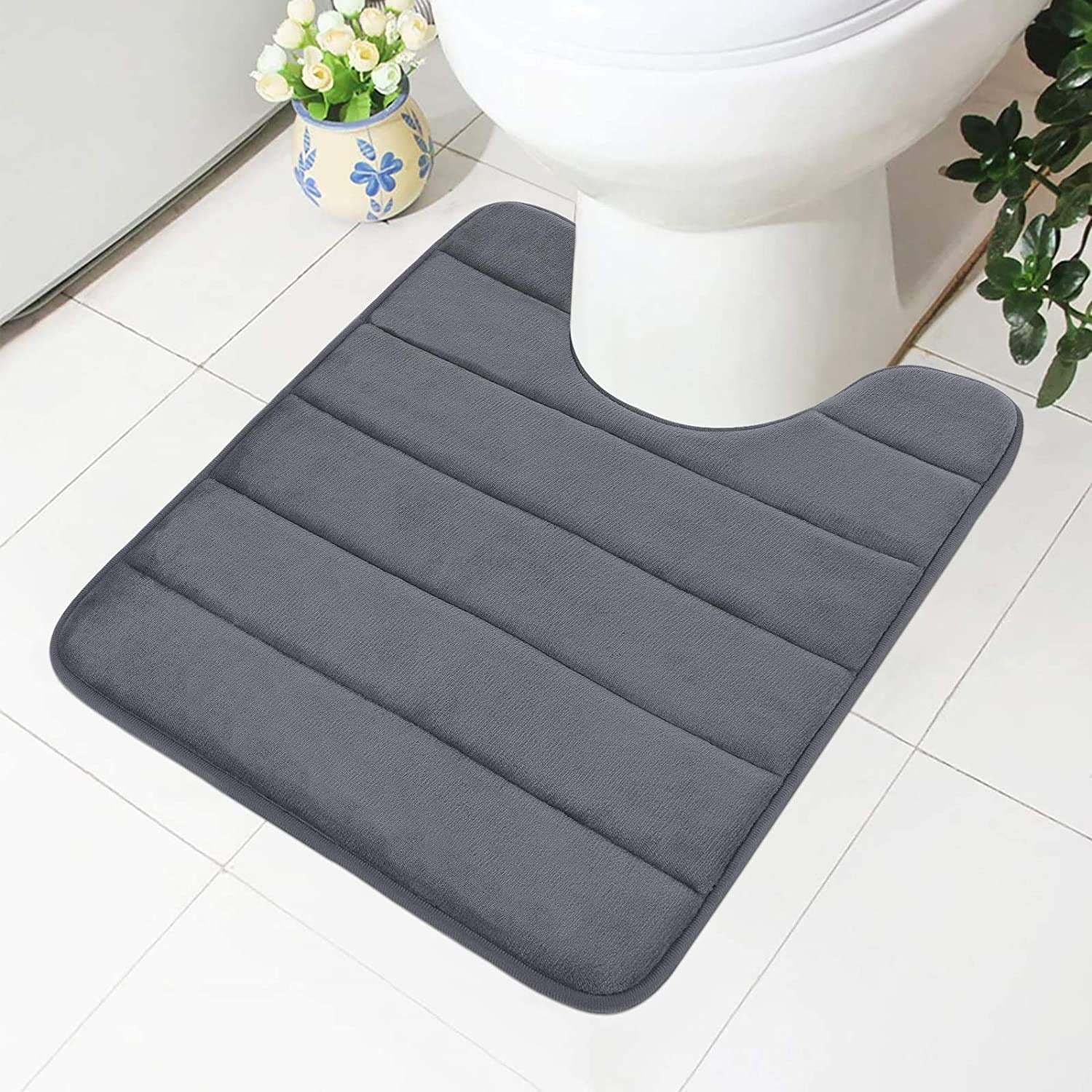 "Smiry Microfiber Memory Foam Bathroom Rug, UShaped Contour Toilet Mat