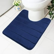 Smiry Memory Foam Bathroom rugs Toilet mats, U-Shaped Contour Carpet, 20" x 24", Navy Blue