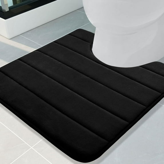 Smiry Memory Foam Bathroom rugs Toilet mats, U-Shaped Contour Carpet, 24" x 24", Black