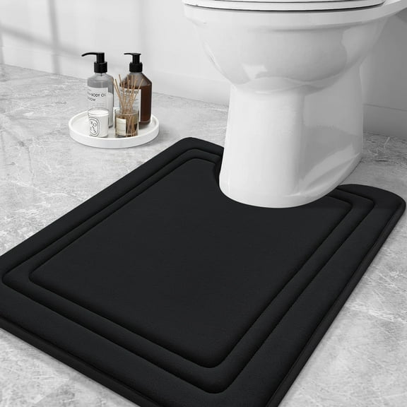 Smiry Memory Foam Toilet Rugs U-Shaped 20"x 24", Ultra Soft Absorbent Bathroom Rug, Non-Slip Machine Washable Contour Bath Rug, Black