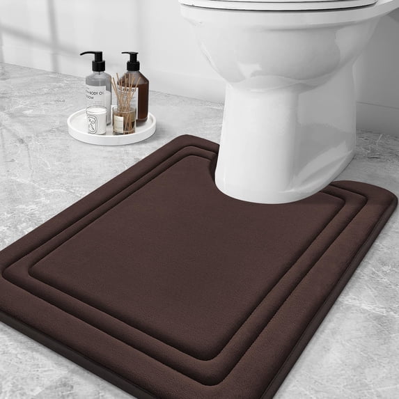 Smiry Memory Foam Toilet Rugs U-Shaped 20"x 24", Ultra Soft Absorbent Bathroom Rug, Non-Slip Machine Washable Contour Bath Rug, Brown