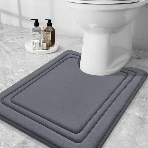 Smiry Memory Foam Toilet Rugs U-Shaped 20"x 24", Ultra Soft Absorbent Bathroom Rug, Non-Slip Machine Washable Contour Bath Rug, Dark Grey