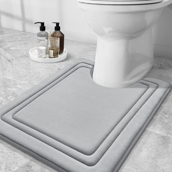 Smiry Memory Foam Toilet Rugs U-Shaped 20"x 24", Ultra Soft Absorbent Bathroom Rug, Non-Slip Machine Washable Contour Bath Rug, Grey