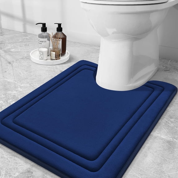 Smiry Memory Foam Toilet Rugs U-Shaped 20"x 24", Ultra Soft Absorbent Bathroom Rug, Non-Slip Machine Washable Contour Bath Rug, Navy Blue