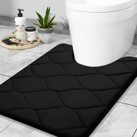 Smiry Memory Foam U-Shaped Bathroom Rugs, Soft & Non-Slip Toilet Rugs, Water Absorbent and Machine Washable Contour Bath Mats, 24"x20", Black