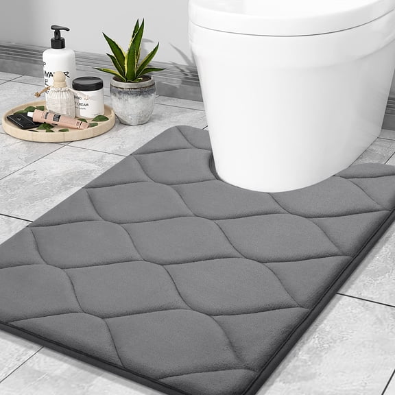 Smiry Memory Foam U-Shaped Bathroom Rugs, Soft & Non-Slip Toilet Rugs, Water Absorbent and Machine Washable Contour Bath Mats, 24"x20", Dark Grey