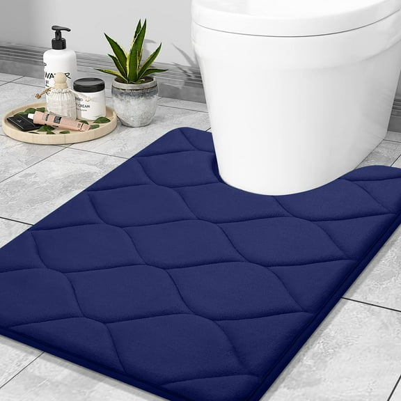 Smiry Memory Foam U-Shaped Bathroom Rugs, Soft & Non-Slip Toilet Rugs, Water Absorbent and Machine Washable Contour Bath Mats, 24"x20", Navy Blue
