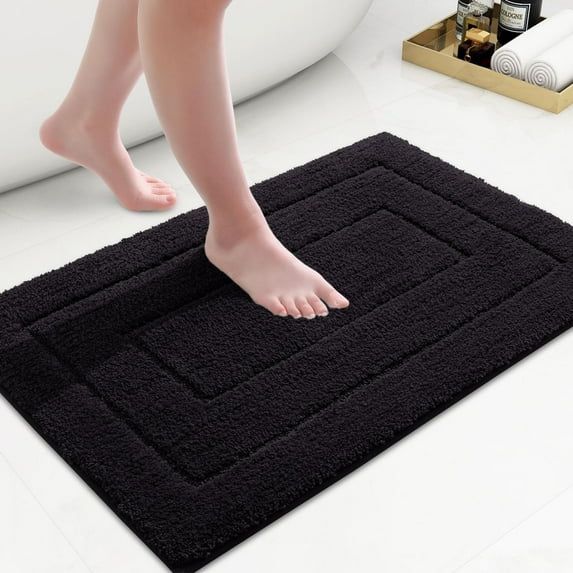 Smiry Microfiber Bathroom Rugs, 16"x24" Soft and Absorbent Bath Rugs, Non-Slip Machine Wash bath mats, Black
