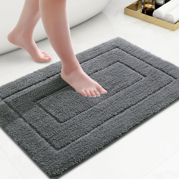 Smiry Microfiber Bathroom Rugs, 16"x24" Soft and Absorbent Bath Rugs, Non-Slip Machine Wash bath mats, Dark Grey