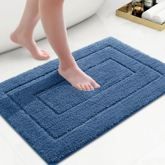 Smiry Microfiber Bathroom Rugs, 16"x24" Soft and Absorbent Bath Rugs, Non-Slip Machine Wash bath mats, Navy