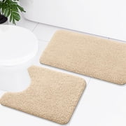 Smiry Microfiber Bathroom Rugs 2 Piece Set, Soft Non-Slip Absorbent Bath Mat And U-Shaped Toilet Contour Rug (24"x20"+30