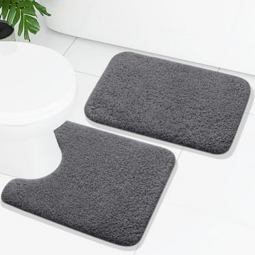 Smiry Microfiber Bathroom Rugs 2 Piece Set, Soft Non-Slip Absorbent Bath Mat And U-Shaped Toilet Contour Rug (24"x20"+30"x20", Grey)