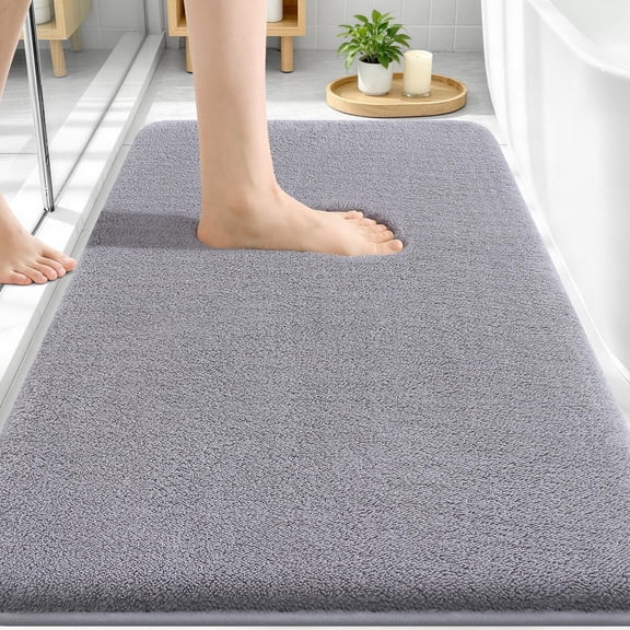Smiry Memory Foam Bathroom Rugs 24x16, Non-Slip Bath Rugs and Mats, Soft Absorbent Bathroom Mat for Bathroom Floor Machine Washable, Medium Grey