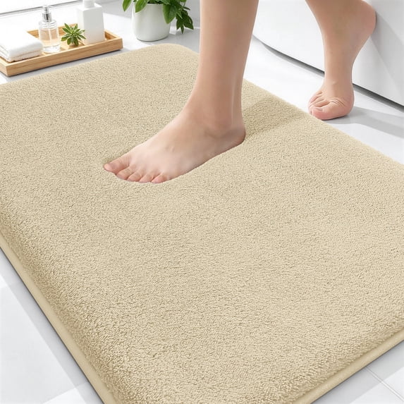Smiry Memory Foam Bathroom Rugs 30x20, Non-Slip Bath Rugs and Mats, Soft Absorbent Bathroom Mat for Bathroom Floor Machine Washable, Beige