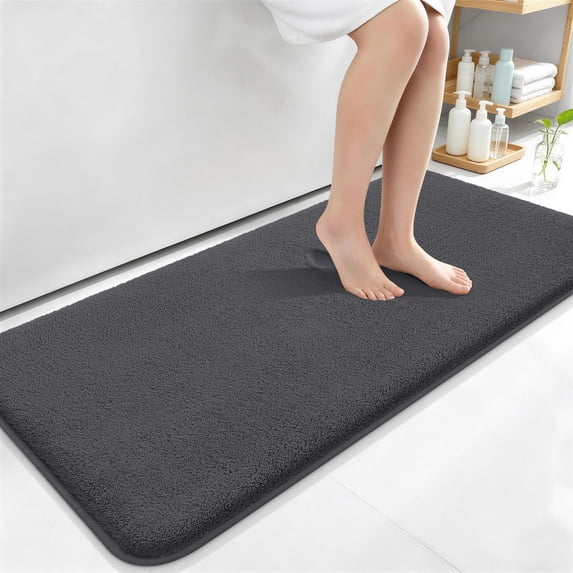 Smiry Memory Foam Bathroom Rugs 47x24, Non-Slip Bath Rugs and Mats, Soft Absorbent Bathroom Mat for Bathroom Floor Machine Washable, Dark Grey