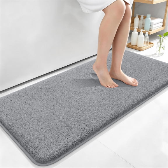 Smiry Memory Foam Bathroom Rugs 47x24, Non-Slip Bath Rugs and Mats, Soft Absorbent Bathroom Mat for Bathroom Floor Machine Washable, Medium Grey