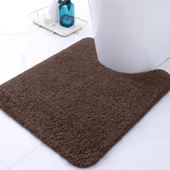 Smiry Microfiber U-Shaped Toilet Rugs, Shaggy Soft and Absorbent Contour Rugs, 24"x20" Non Slip Toilet Carpets for Bathroom, Brown