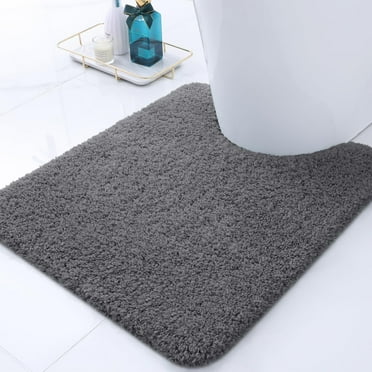Smiry Microfiber U-Shaped Toilet Rugs, Shaggy Soft and Absorbent Contour Rugs, 24"x20" Non Slip Toilet Carpets for Bathroom, Grey