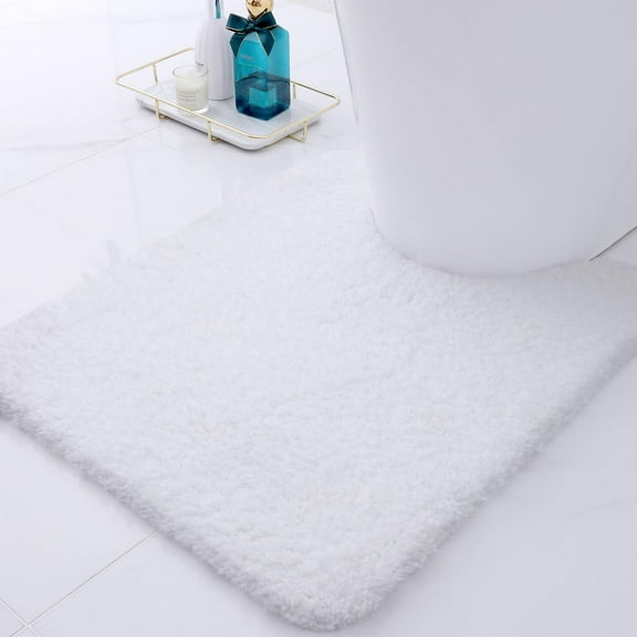 Smiry Microfiber U-Shaped Toilet Rugs, Shaggy Soft and Absorbent Contour Rugs, 24"x20" Non Slip Toilet Carpets for Bathroom, White