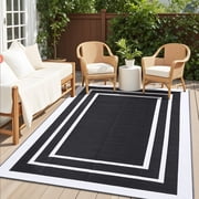 Smiry Outdoor Rugs 5x8, Waterproof Plastic Straw Indoor Outdoor Mat for Patio, RV Camping, Deck,Porch, Black & White
