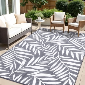 Smiry Outdoor Rugs 5x8, Waterproof Plastic Straw Indoor Outdoor Mat for Patio, RV Camping, Deck,Porch, Grey & White