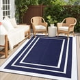thumbnail image 1 of Smiry Outdoor Rugs 6x9, Waterproof Plastic Straw Indoor Outdoor Mat for Patio, RV Camping, Deck,Porch, Navy & White, 1 of 6