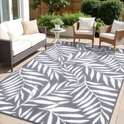 Smiry Outdoor Rugs 9x12, Waterproof Plastic Straw Indoor Outdoor Mat for Patio, RV Camping, Deck,Porch, Grey & White