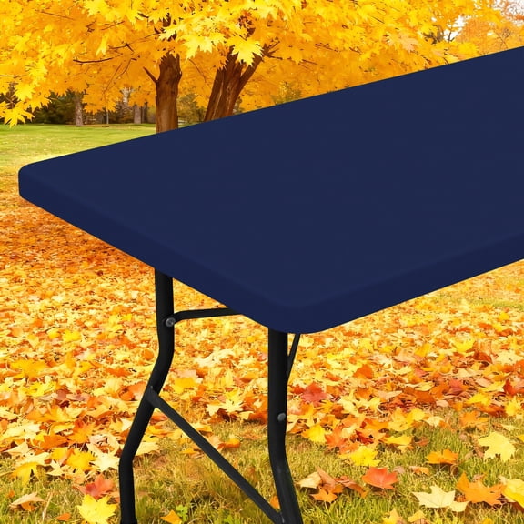 Smiry Rectangle Picnic Tablecloth, Waterproof Wipeable Table Cloth, Washable Elastic Table Cover for Outdoor and Indoor, 24"x48", Navy