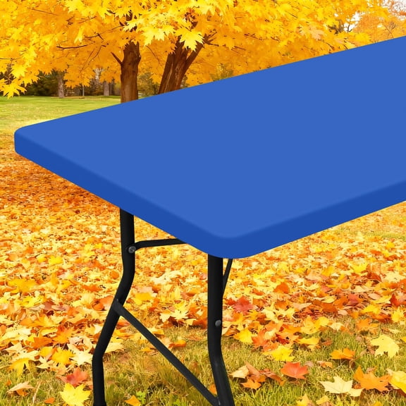 Smiry Rectangle Picnic Tablecloth, Waterproof Wipeable Table Cloth, Washable Elastic Table Cover for Outdoor and Indoor, 30"x48", Blue