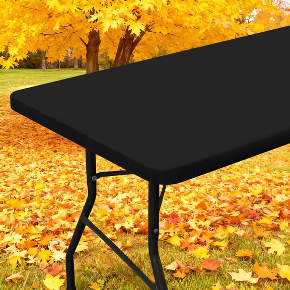 Smiry Rectangle Picnic Tablecloth, Waterproof Wipeable Table Cloth, Washable Elastic Table Cover for Outdoor and Indoor, 30"x72", Black