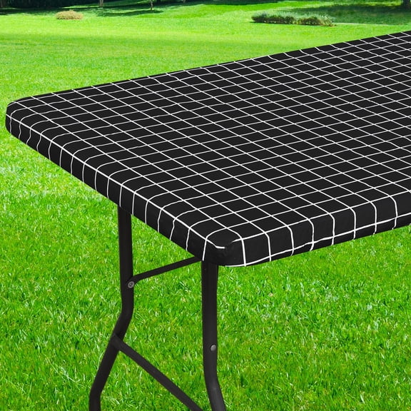 Smiry Rectangle Vinyl Tablecloth,Waterproof Fitted Flannel Backed Table Cover for 4 FT Tables, Elastic for Picnic Table Cloth, Indoor and Outdoor(Black, 24 x 48 inch)