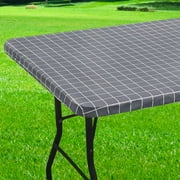 Smiry Rectangle Vinyl Tablecloth,Waterproof Fitted Flannel Backed Table Cover for 4 FT Tables, Elastic for Picnic Table Cloth, Indoor and OutdoorGrey, 24 x 48 inch